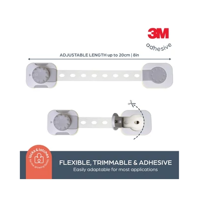 Twist 'N Lock Multi-Purpose Adjusta-Latch közelről, 3M ragasztóval
